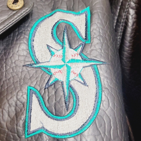 Vintage Faux Pebbled Leather Seattle Mariners Baseball Jacket Mighty Mac… - Picture 7 of 15